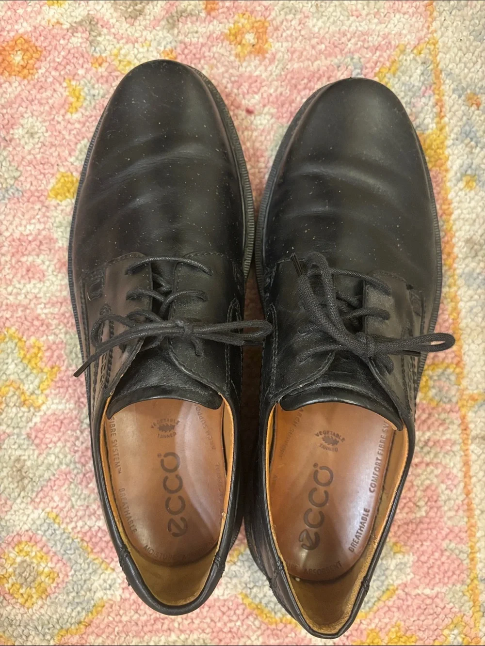 Ecco Men's Black Leather Lace-Up Oxfords